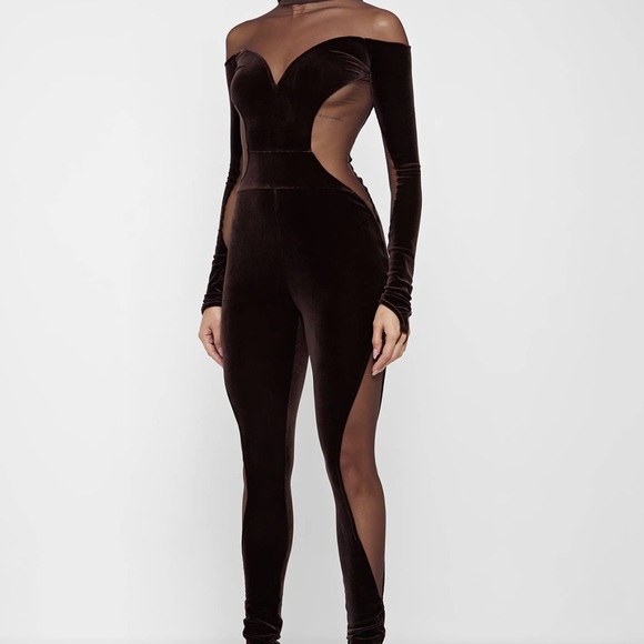 NWT MANIERE DE VOIR Velour & Mesh Couture Jumpsuit - Picture 5 of 5